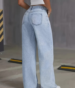 Lichtblauwe Y2k Wide Leg Jeans voor Dames - Comfortabele Denim Broek met Hoge Taille