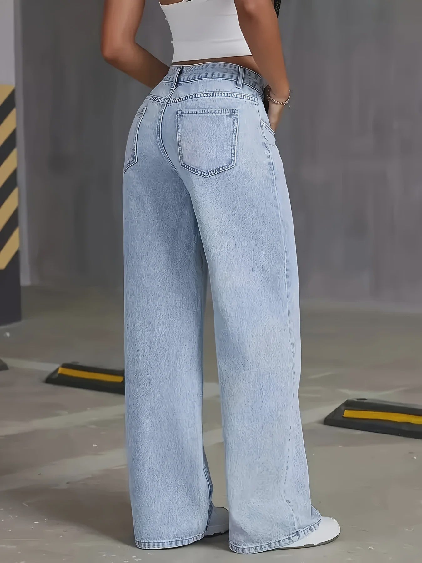 Lichtblauwe Y2k Wide Leg Jeans voor Dames - Comfortabele Denim Broek met Hoge Taille