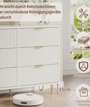 Stijlvol Wit Sideboard Kast met 6 Lades en Gouden Metalen Poten