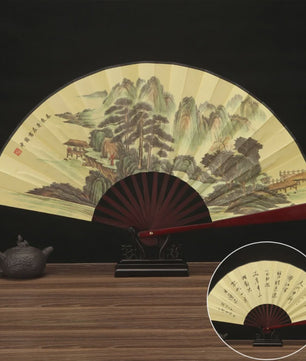 Chinese Vintage Vouwventilator 33cm met Houten Handvat - Klassiek en Stijlvol