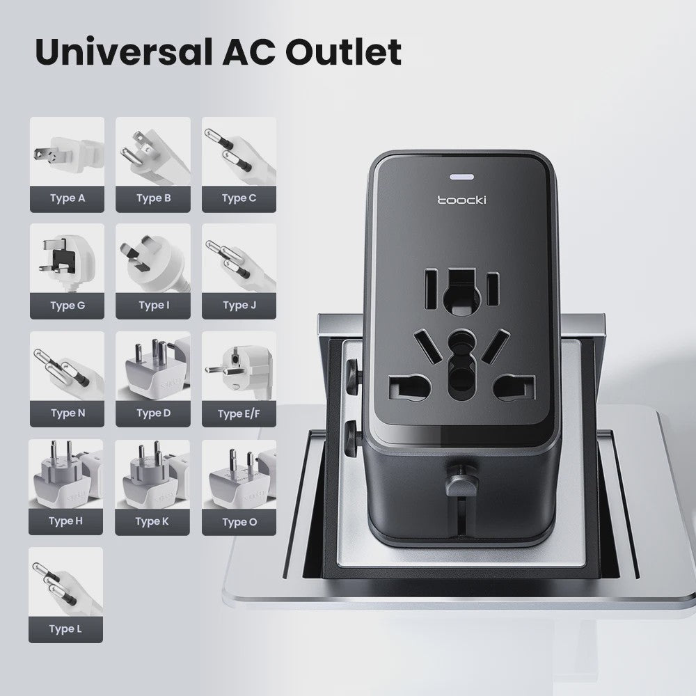 Toocki GaN 75W Universele Reisadapter: Wereldwijd opladen met 1 AC, 1 USB & 2 Type-C (45W PD)