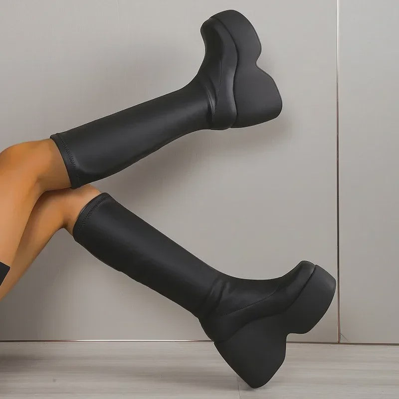 Gothic Plateau Laarzen Dames - Zwart, Maat 43, Comfortabel & Elegant