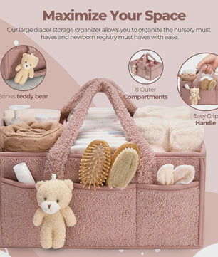 Luxe Baby Luiertas Organizer met Knuffelbeer - Opbergmand voor Commode & Luiers