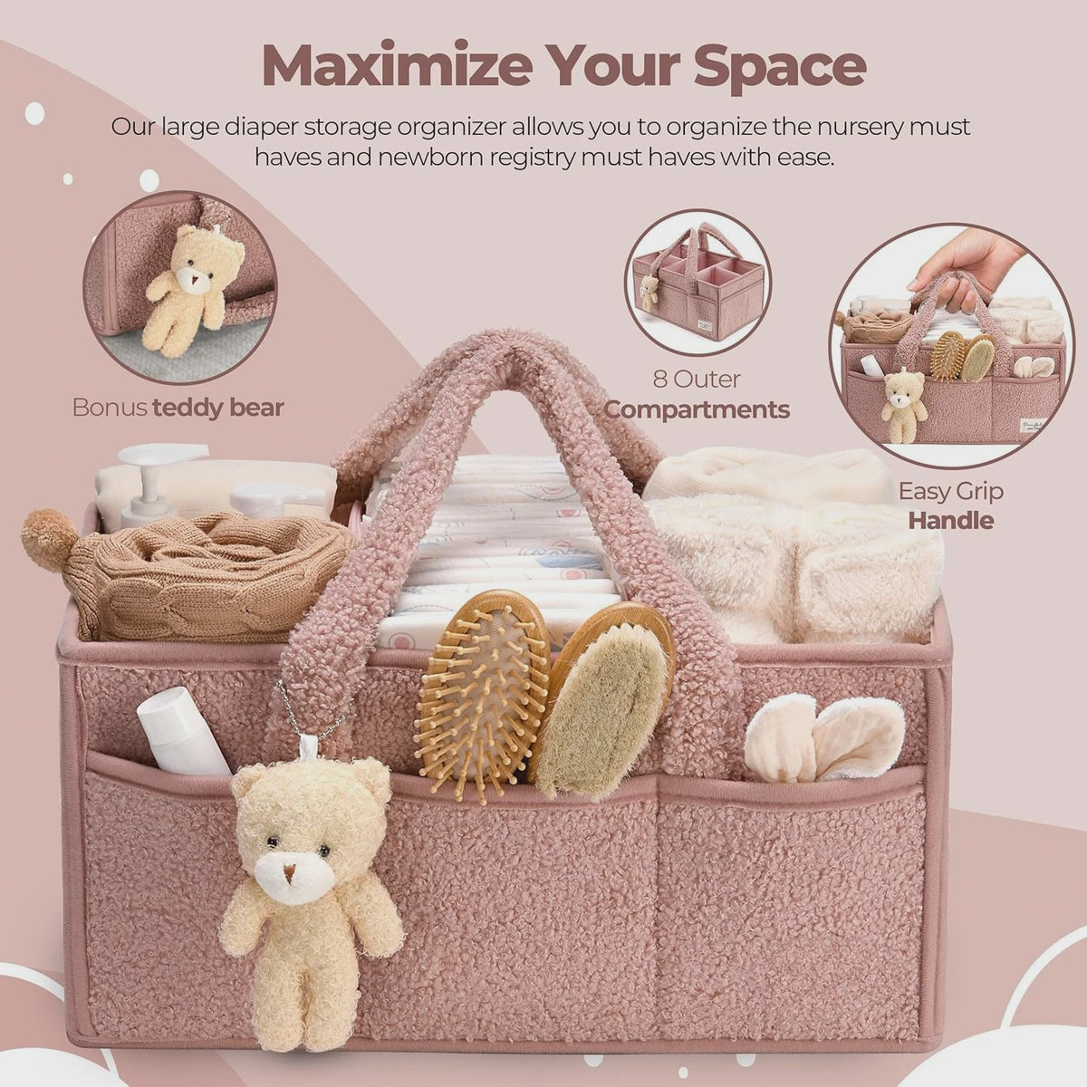 Luxe Baby Luiertas Organizer met Knuffelbeer - Opbergmand voor Commode & Luiers