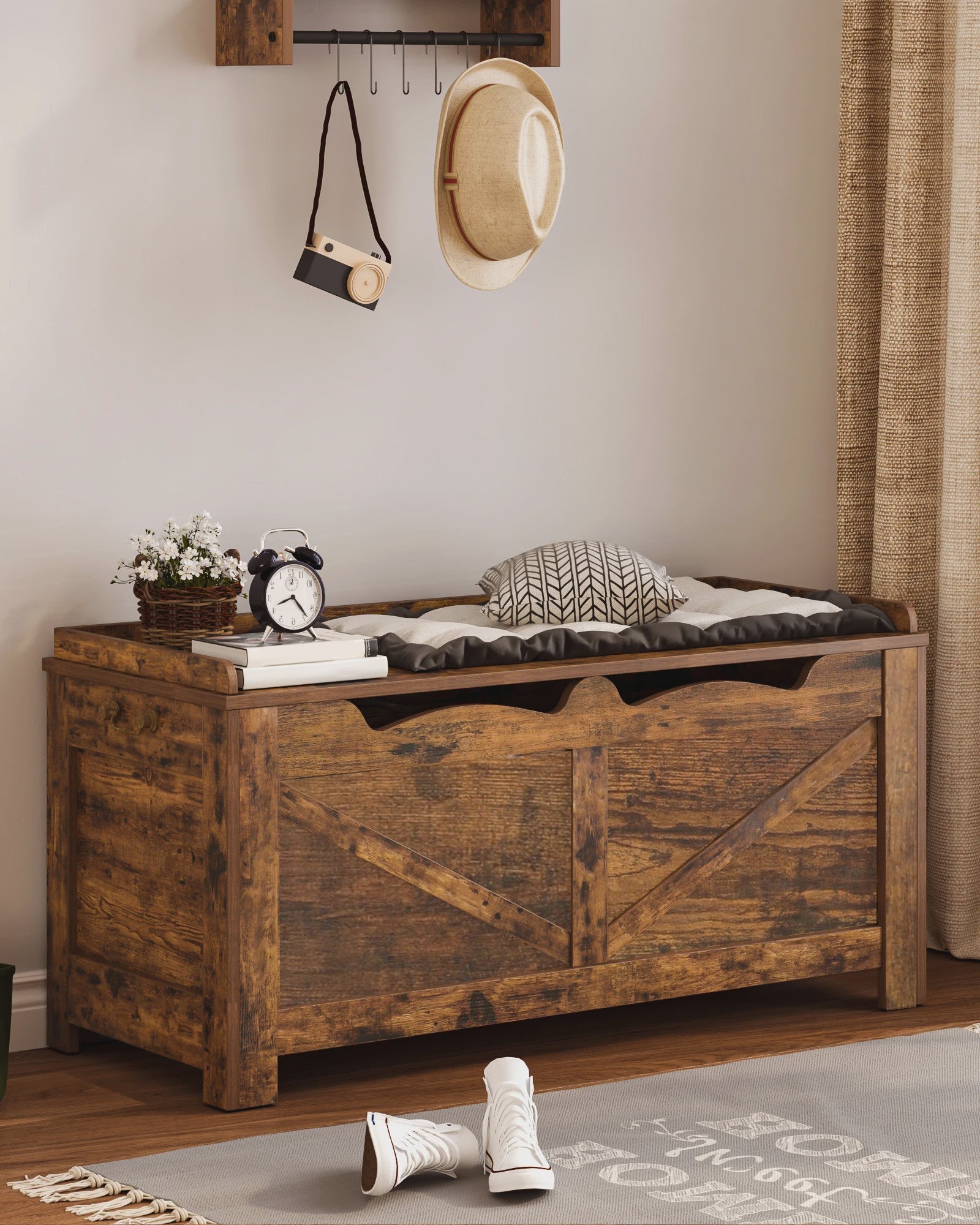 Robuuste Houten Opbergkist met Lift-Top - Landelijk Bruin