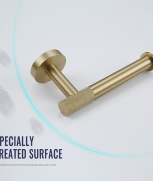 Luxe Geborsteld Gouden Badkamer Accessoires Set: Handdoekrek, Haak, Toiletrolhouder & Borstelhouder