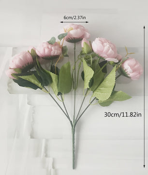 Roze Zijden Pioen Kunstboeket 30cm - 5 Grote Bloemen & 4 Knopen voor Decoratie