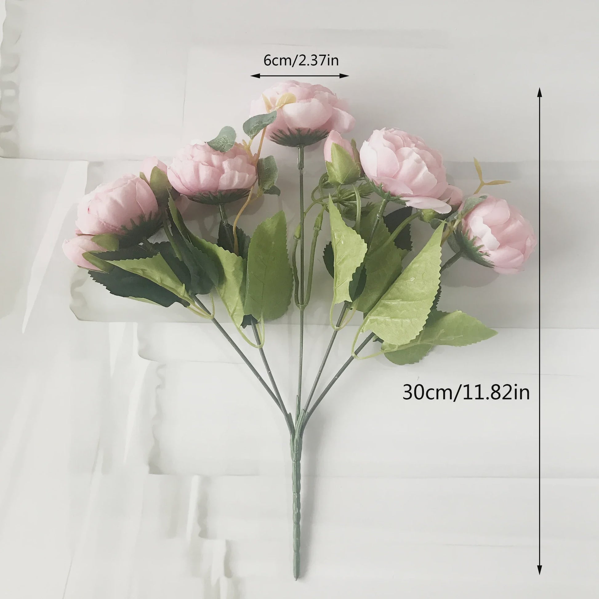 Roze Zijden Pioen Kunstboeket 30cm - 5 Grote Bloemen & 4 Knopen voor Decoratie