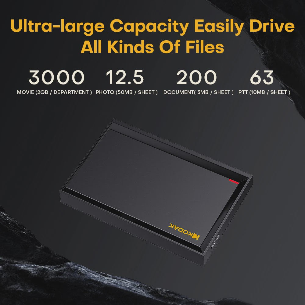 KODAK P190 Externe Harde Schijf 500GB/1TB - USB 3.0 Draagbare Opslag voor PC & Laptop