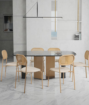 Set van 2 Eetkamerstoelen met Rotan Rugleuning - Vintage Design - Zwart/Houtkleur