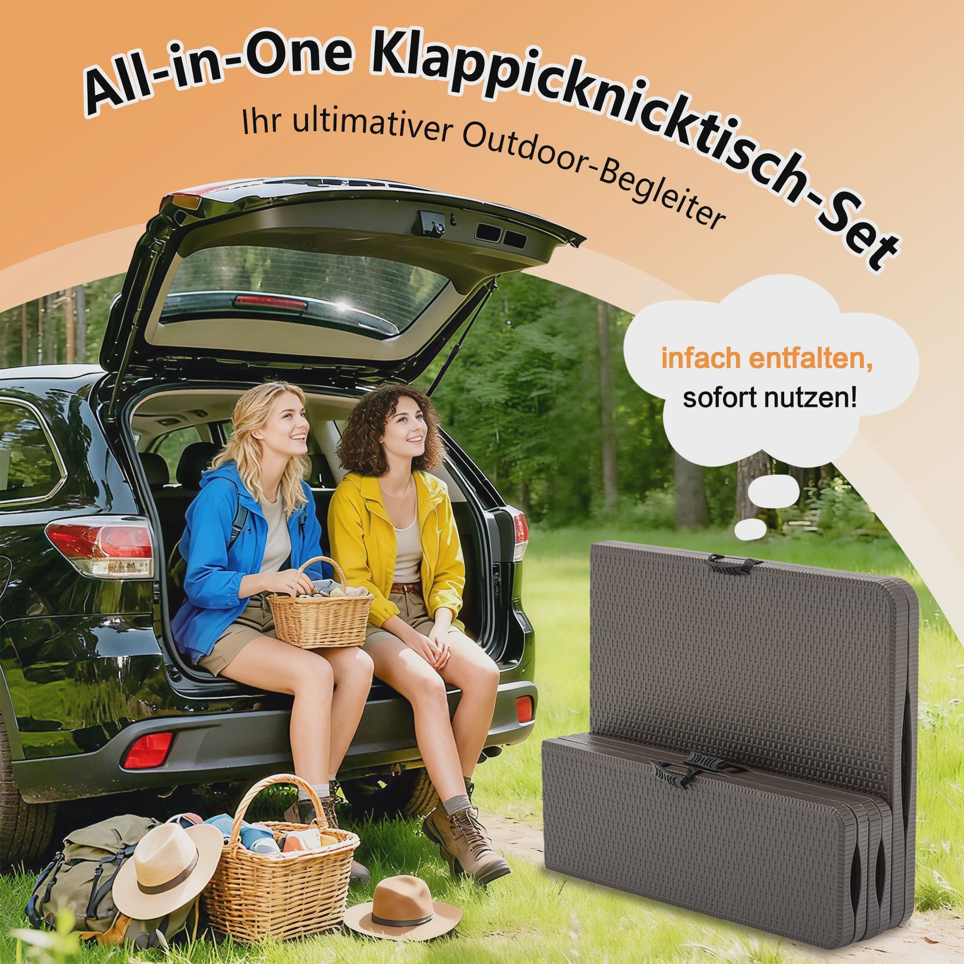 Opvouwbare Picknicktafel Set met 2 Banken - 180cm HDPE, UV-bestendig, Bruin