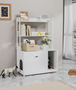 Stijlvolle Kattenbakombouw met Opbergruimte & Boekenkast - Meubel voor Huisdieren