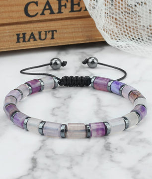 Blauwe Cilindervormige Agate Armband - Gevlochten Natuursteen Bangle voor Dames en Heren
