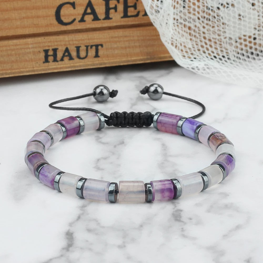 Blauwe Cilindervormige Agate Armband - Gevlochten Natuursteen Bangle voor Dames en Heren