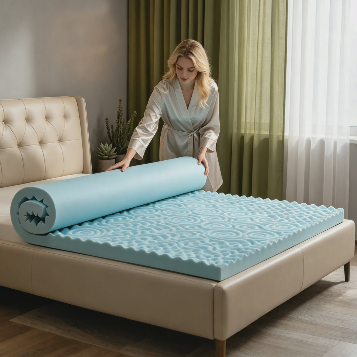 Luxe Traagschuim Matras Topper - 5-Zone Ergonomische Ondersteuning & Koel Comfort