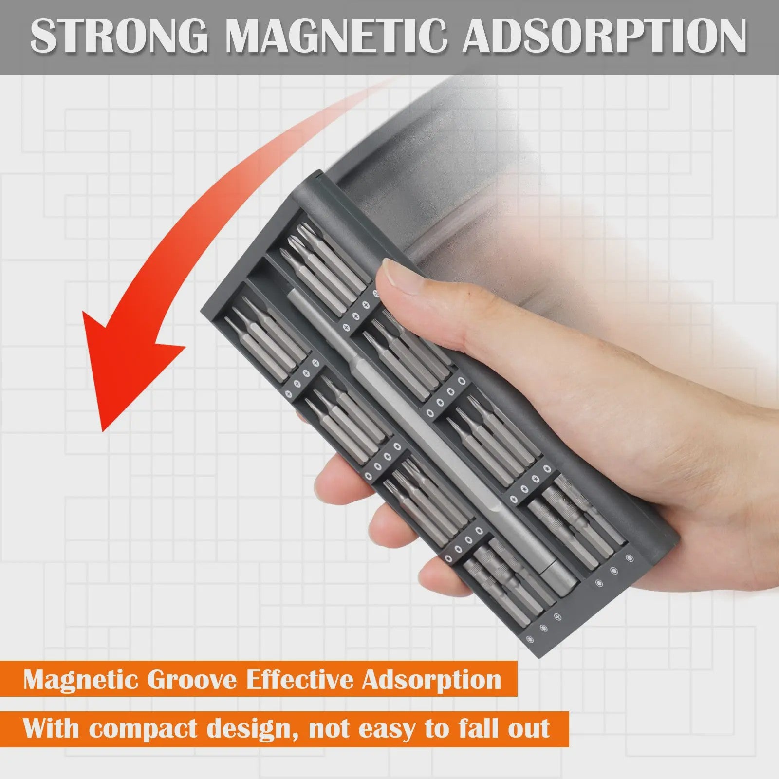64-delige Precisie Schroevendraaierset met Magnetische Bits en Aluminium Handvat