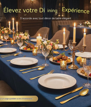 24-delige Goudkleurige RVS Bestekset - Portugees Design, Steakmessen & Dessertlepels