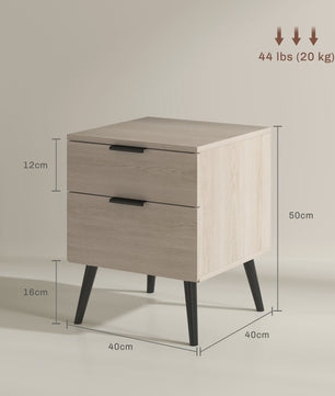 Set van 2 Nachtkastjes in Scandinavische Stijl - Modern Design met Lades en Houten Poten