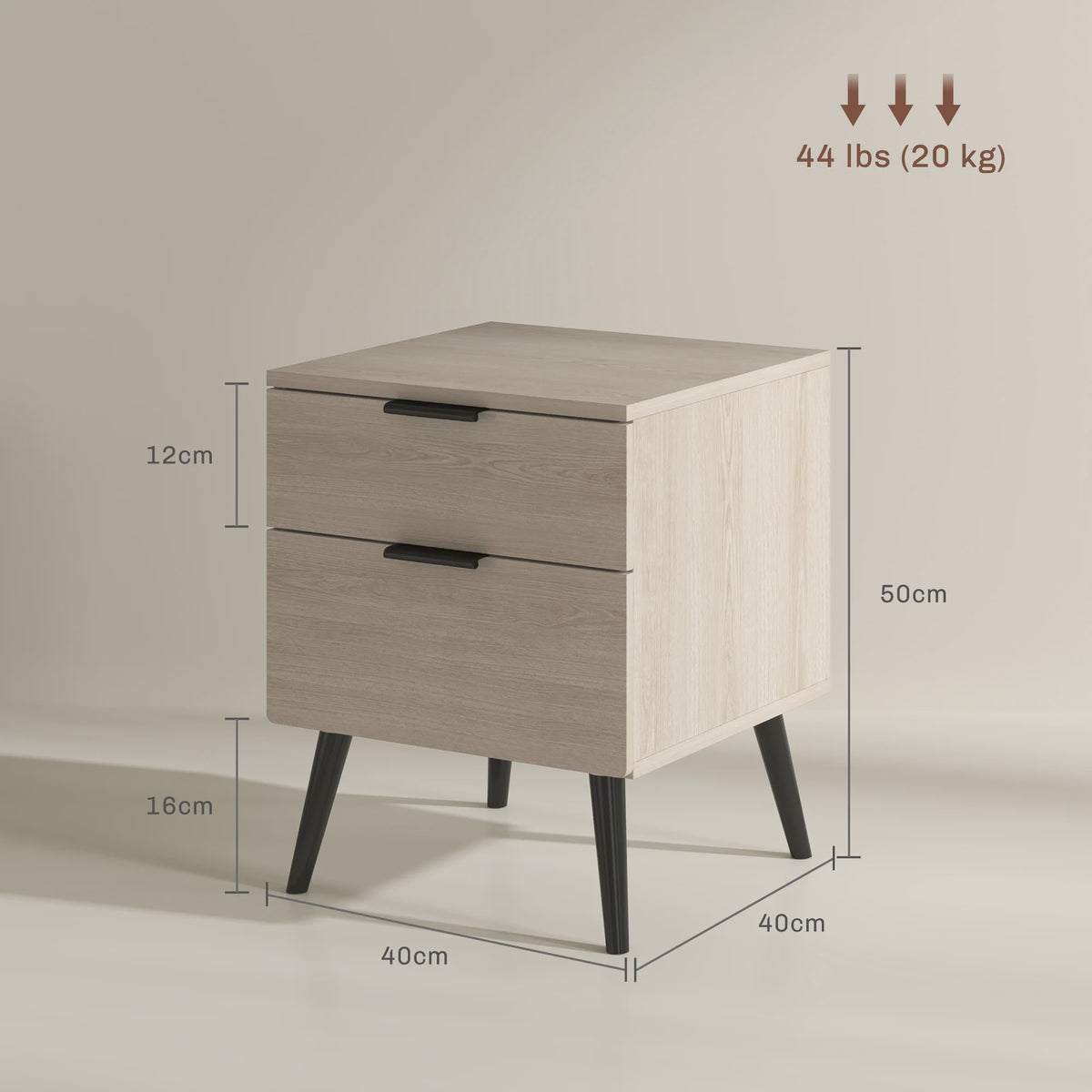 Set van 2 Nachtkastjes in Scandinavische Stijl - Modern Design met Lades en Houten Poten