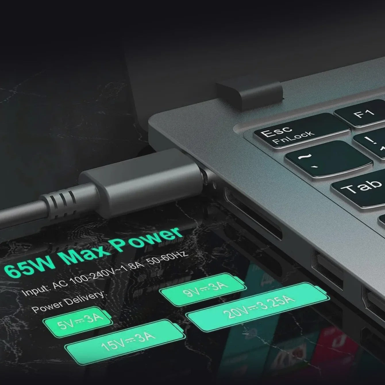 65W USB-C Laptop Lader met EU Stekker - Compatibel met ASUS, Lenovo, HP
