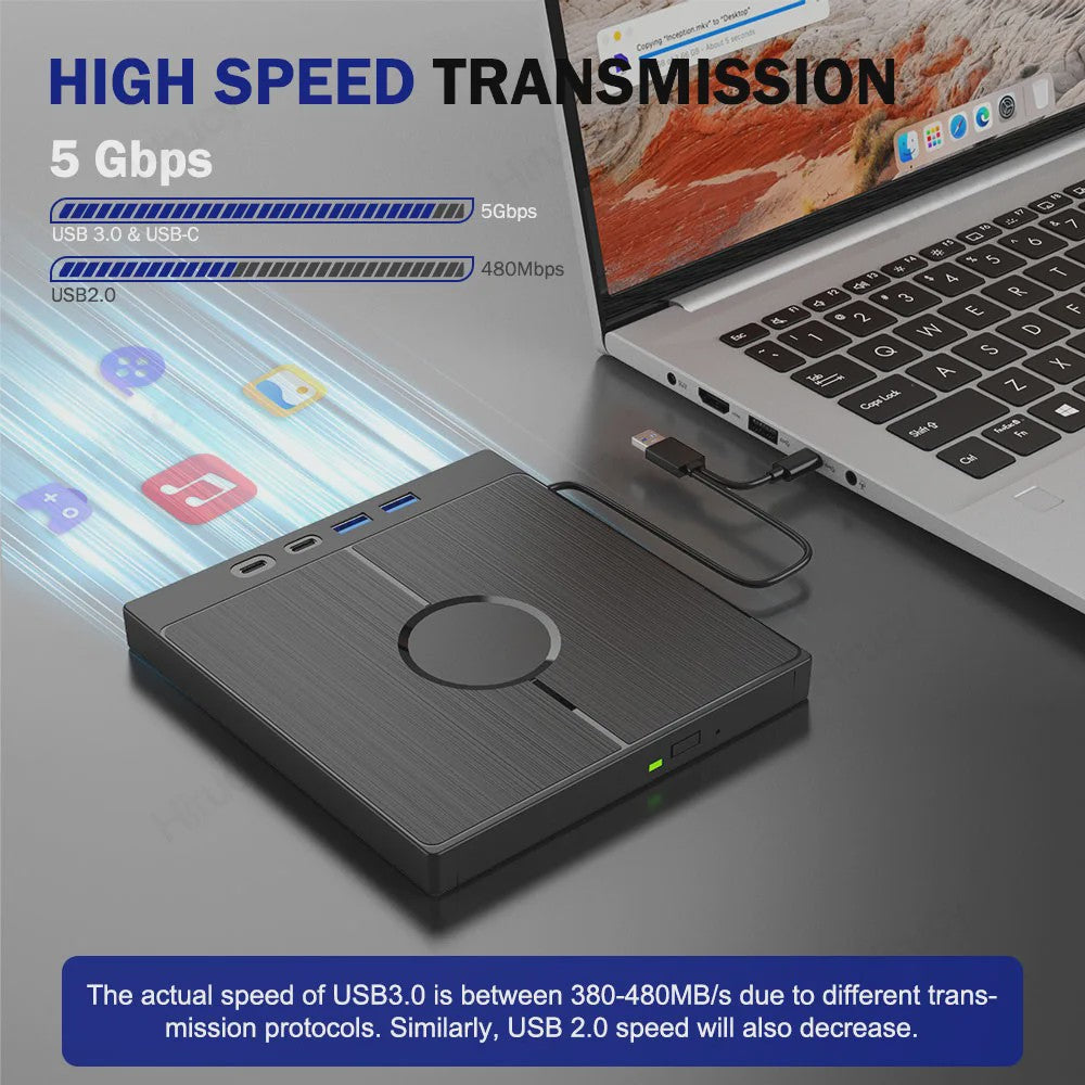 Externe CD/DVD Brander & Lezer met USB 3.0 & Type-C (7-in-1)