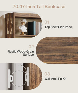 Tribesigns Hoge Boekenkast met 6 Niveaus - Rustiek Houtnerf Design