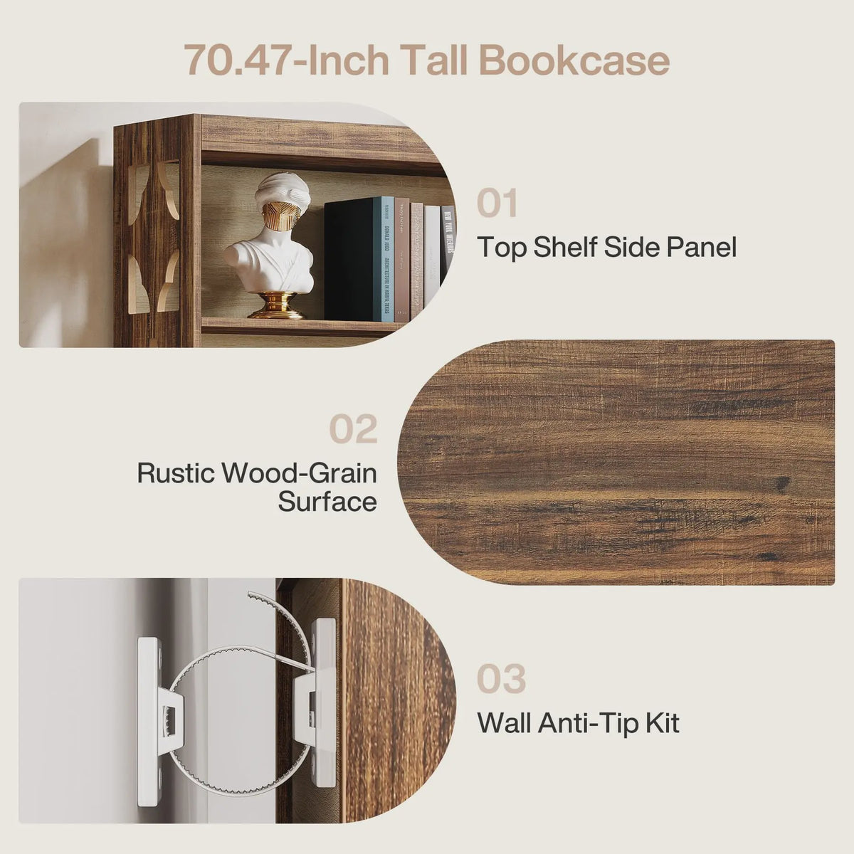 Tribesigns Hoge Boekenkast met 6 Niveaus - Rustiek Houtnerf Design