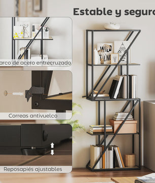 Industriële Boekenkast 5 Lagen met Open Planken en Stalen Frame - 60x30x165 cm Eikenlook