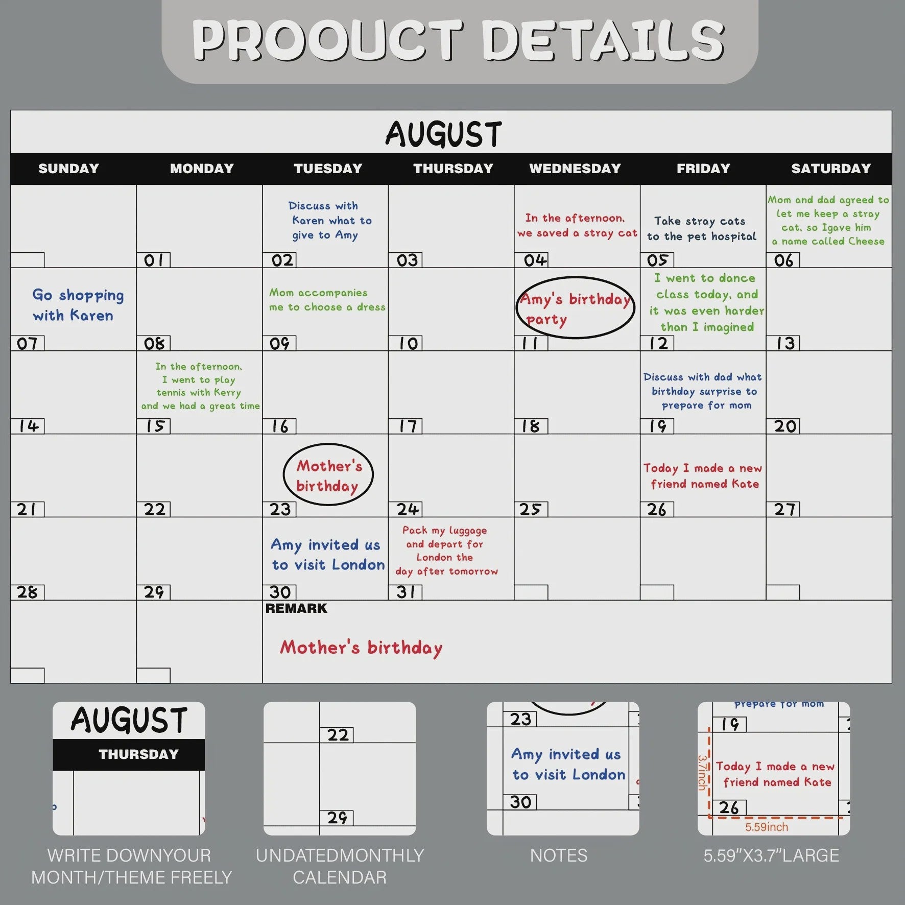Extra Grote Herschrijfbare Wandkalender Poster - Maandplanner 100x65cm