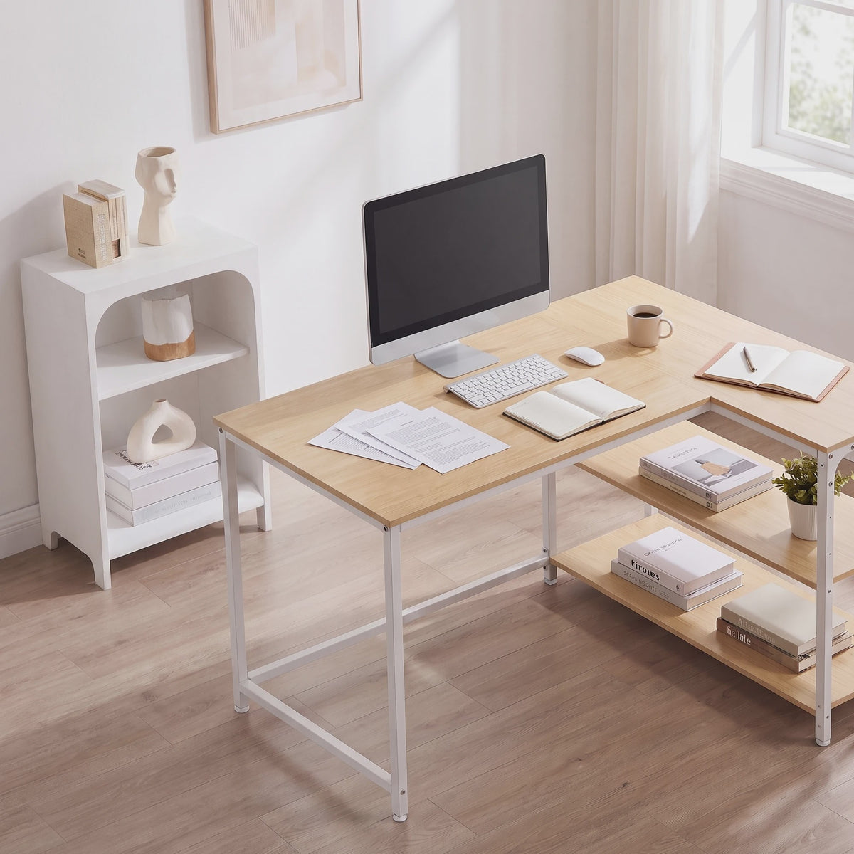 Hoekbureau L-vormig Bureau met 3 Planken - 110 x 80 cm