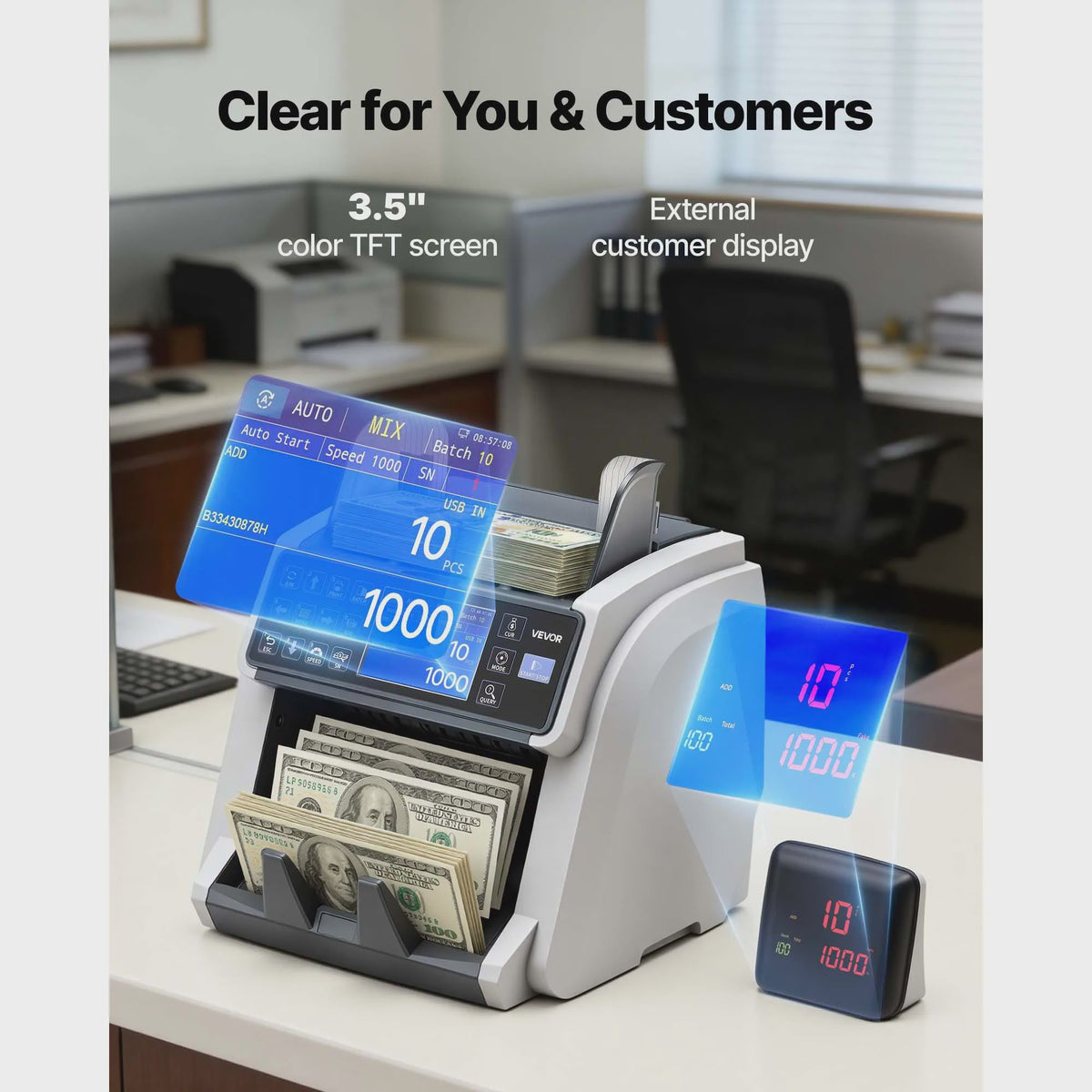 SucceBuy Geldtelmachine met Valutadetectie & Extern Display