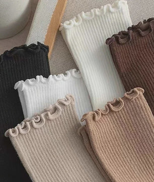 Dames Sokken met Ruche Rand - Comfortabel & Ademend - 6 Paar Set