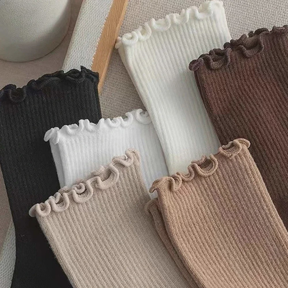 Dames Sokken met Ruche Rand - Comfortabel & Ademend - 6 Paar Set
