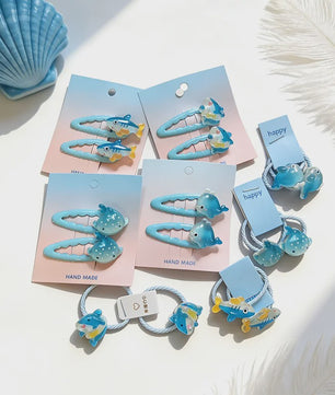 Schattige Haarklemmen & Elastiekjes Set met Haai & Visjes - 4 Delig