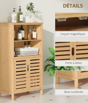 Kleankin Bamboe Badkamerkast met 2 Deuren en Open Vakken - 50x29x92 cm