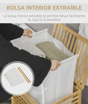 Homcom Bamboe Wasmand met Deksel - 55L - 50x36x60 cm - Naturel