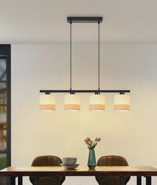 Vintage Hanglamp 4-Lichts E27 Stof met Verstelbare Hoogte voor Eetkamer, Woonkamer of Keuken