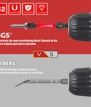 50mm Magnetische Schroefbit Set (10-delig) - S2 Staal - 1/4" Hex Shank