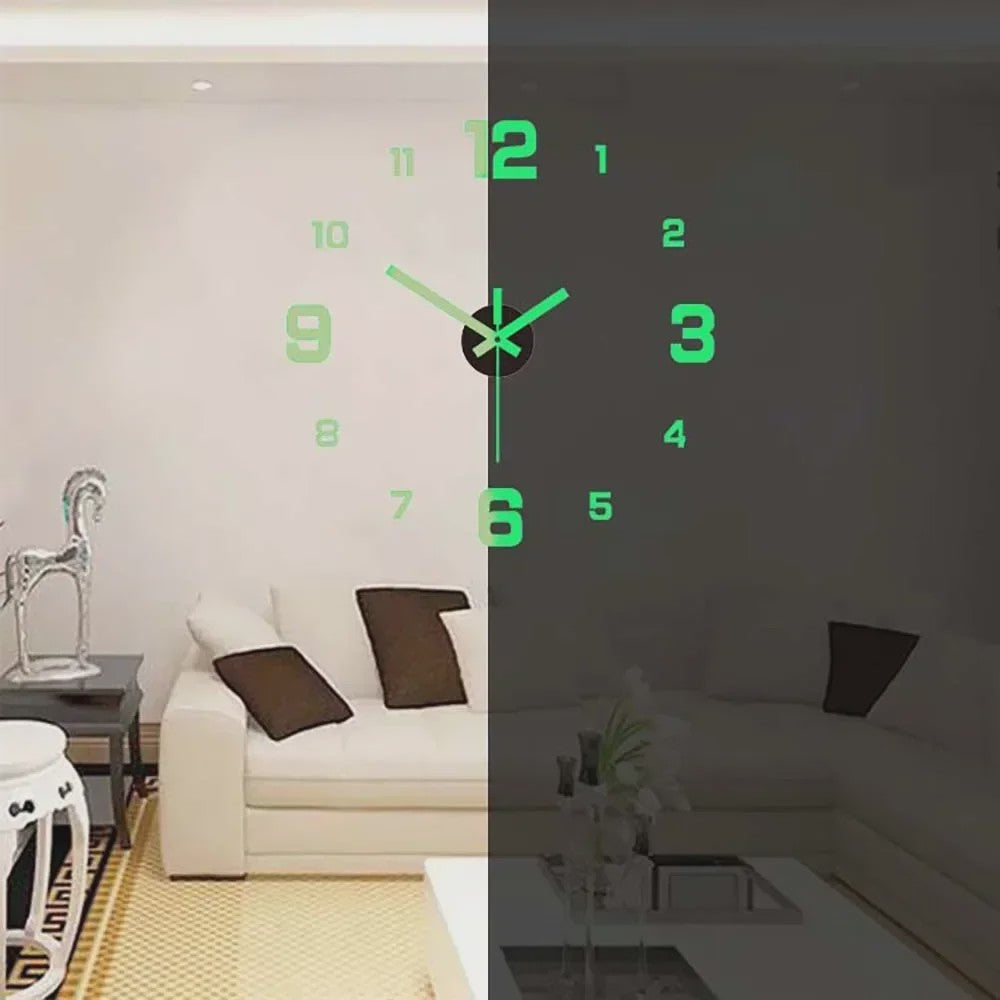 XL Lichtgevende Wandklok Stickers - DIY Klok voor Woonkamer & Slaapkamer