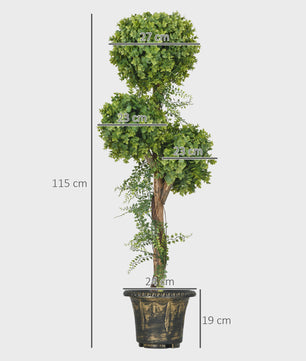 HOMCOM Kunstplant Boom met 3 Bolvormige Toppen (115 cm) in Decoratieve Pot - Geschikt voor Binnen en Buiten