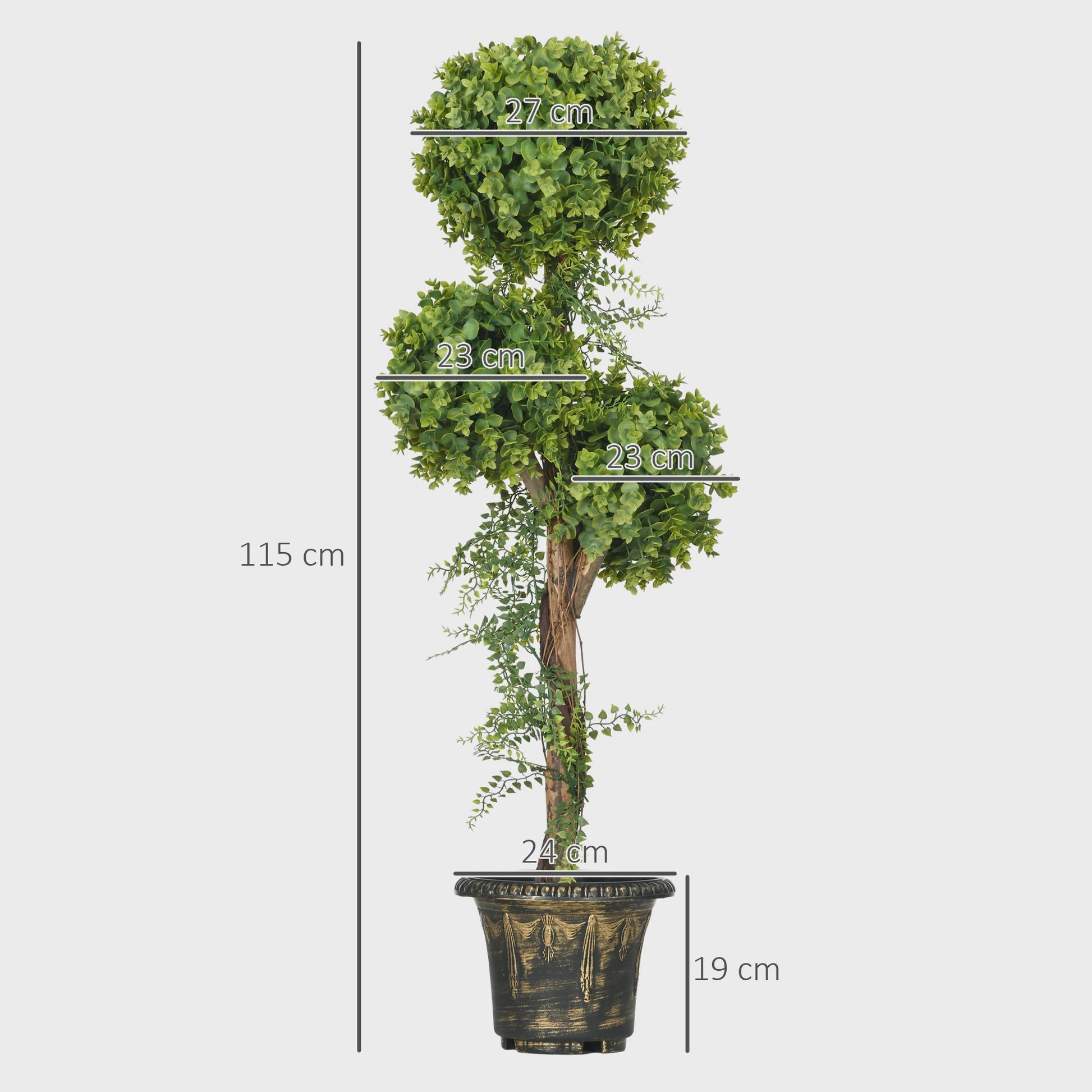 HOMCOM Kunstplant Boom met 3 Bolvormige Toppen (115 cm) in Decoratieve Pot - Geschikt voor Binnen en Buiten