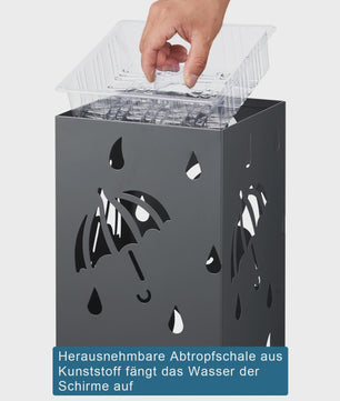 Stijlvolle Metalen Paraplustandaard 20x20x49cm - Met Haakjes en Opvangbakje voor Hal of Kantoor