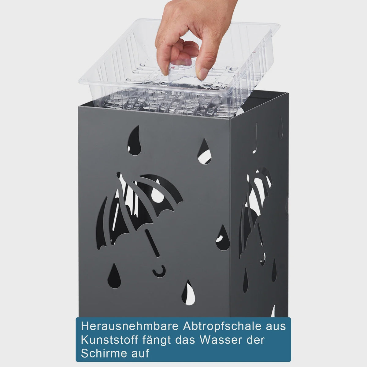 Stijlvolle Metalen Paraplustandaard 20x20x49cm - Met Haakjes en Opvangbakje voor Hal of Kantoor
