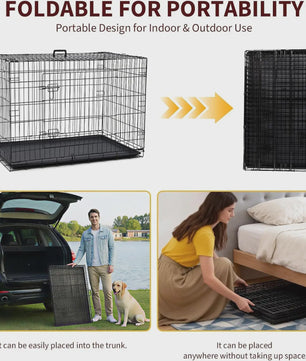 36 Inch Metalen Hondenkennel - Inklapbaar, Dubbele Deuren & Uitschuifbare Lade