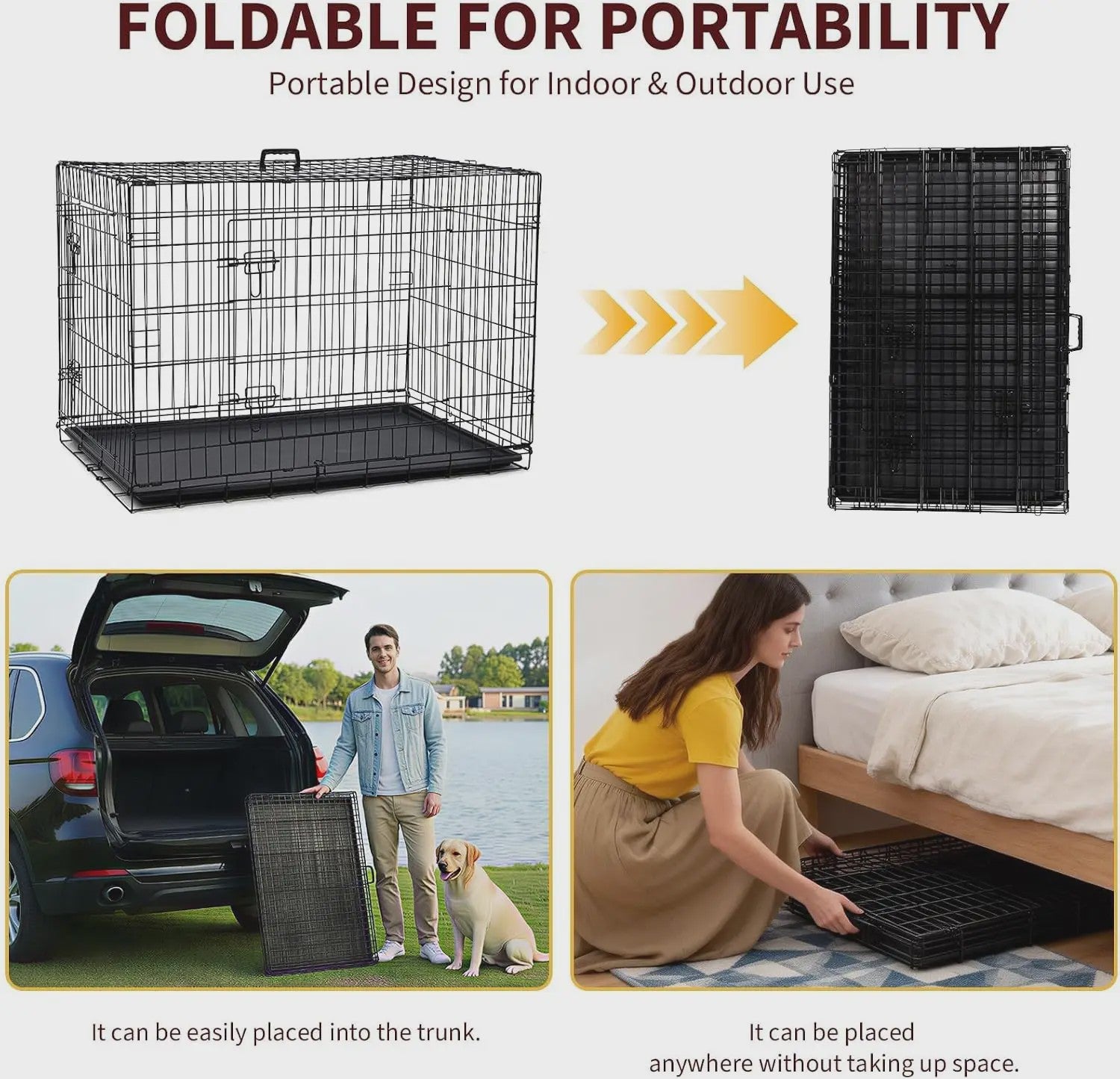 36 Inch Metalen Hondenkennel - Inklapbaar, Dubbele Deuren & Uitschuifbare Lade