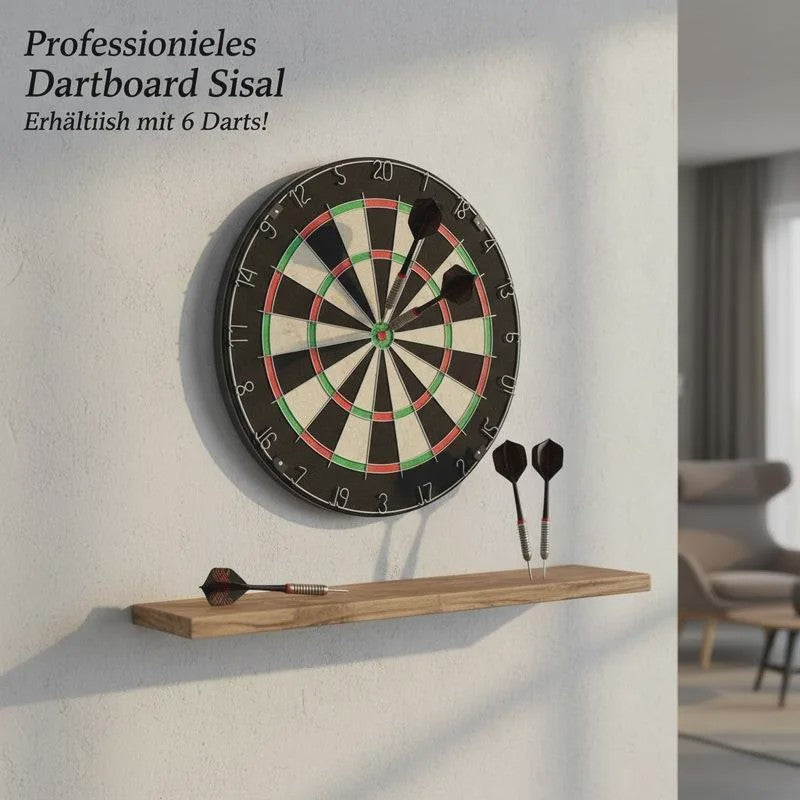 Professioneel Sisal Dartbord met 6 Darts - Toernooi Kwaliteit voor Huis, Bar & Recreatie