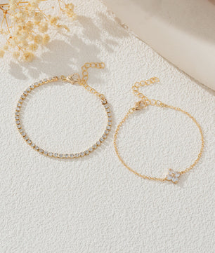 Set van 2 Dames Armbanden met Zirkonia Bloemen en Waterketting - Stijlvol voor Dagelijks Gebruik en Kantoor