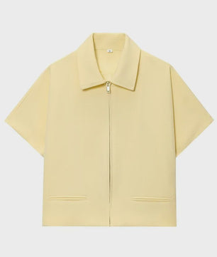 Dames Cropped Jack met Korte Mouwen - Zomerse Varsity Stijl met Rits