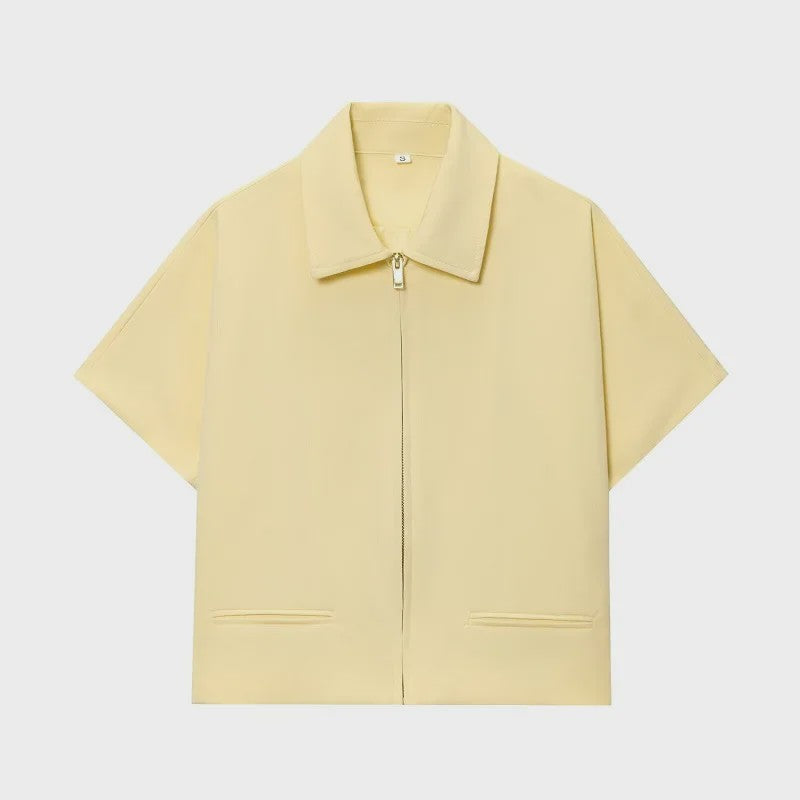 Dames Cropped Jack met Korte Mouwen - Zomerse Varsity Stijl met Rits