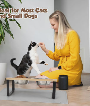 Verhoogde Kattenbakken met Houten Standaard - 15° Kantelbaar, 2 RVS Voerbakken voor Katten & Puppy's